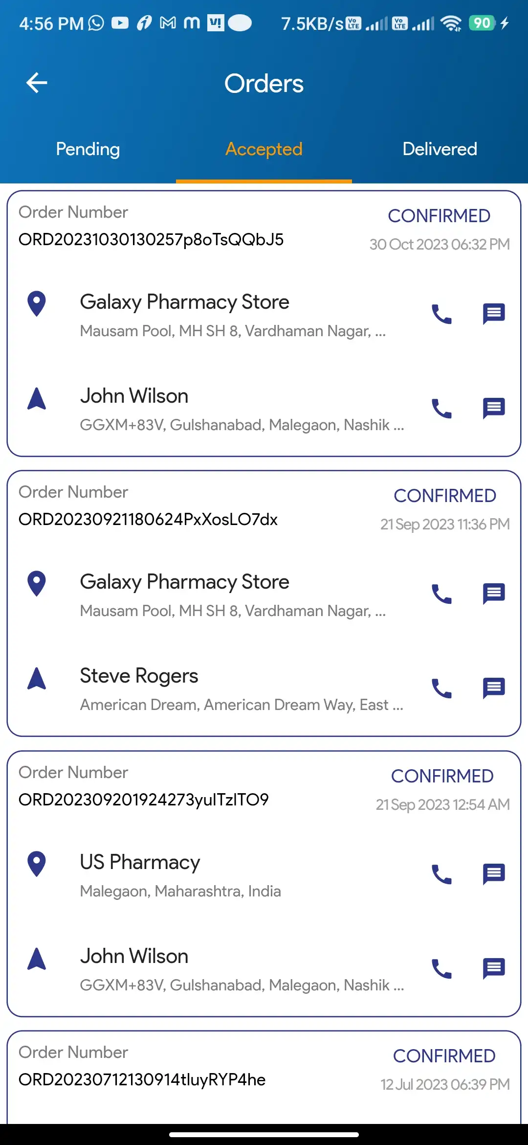Pharmacy Ordering — delivery — Orders Delivered