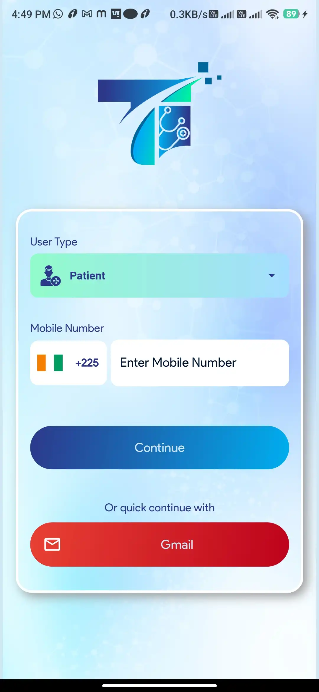 Pharmacy Ordering — user — Login
