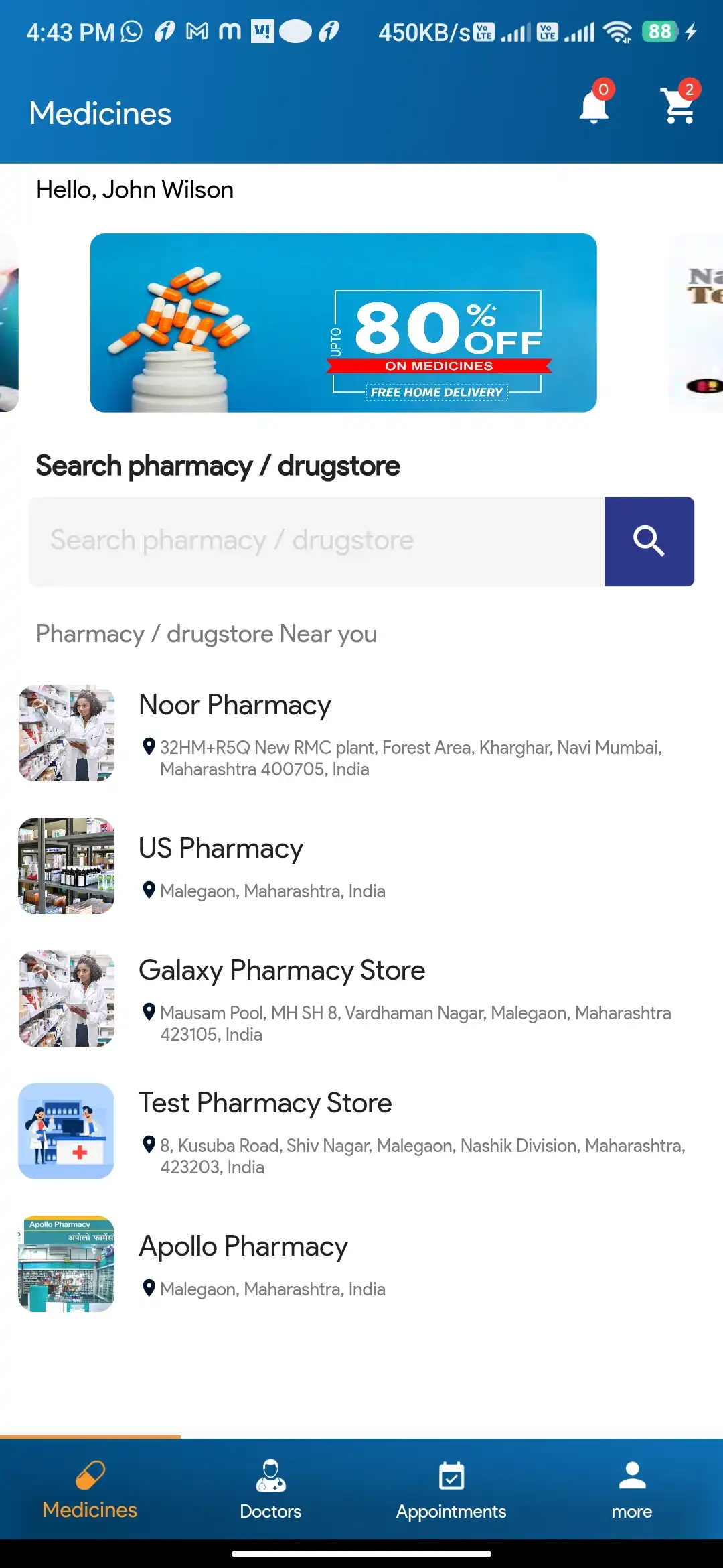 Pharmacy Ordering — user — Medicines