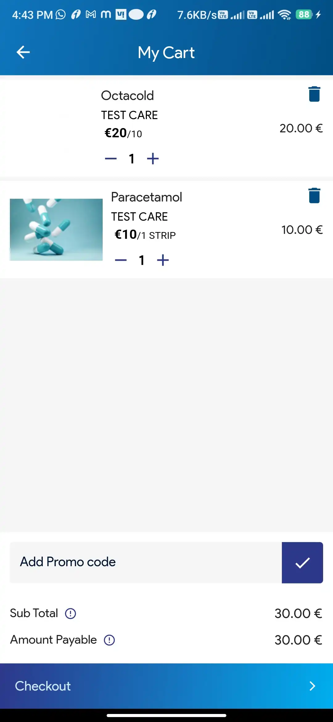 Pharmacy Ordering — user — My Cart