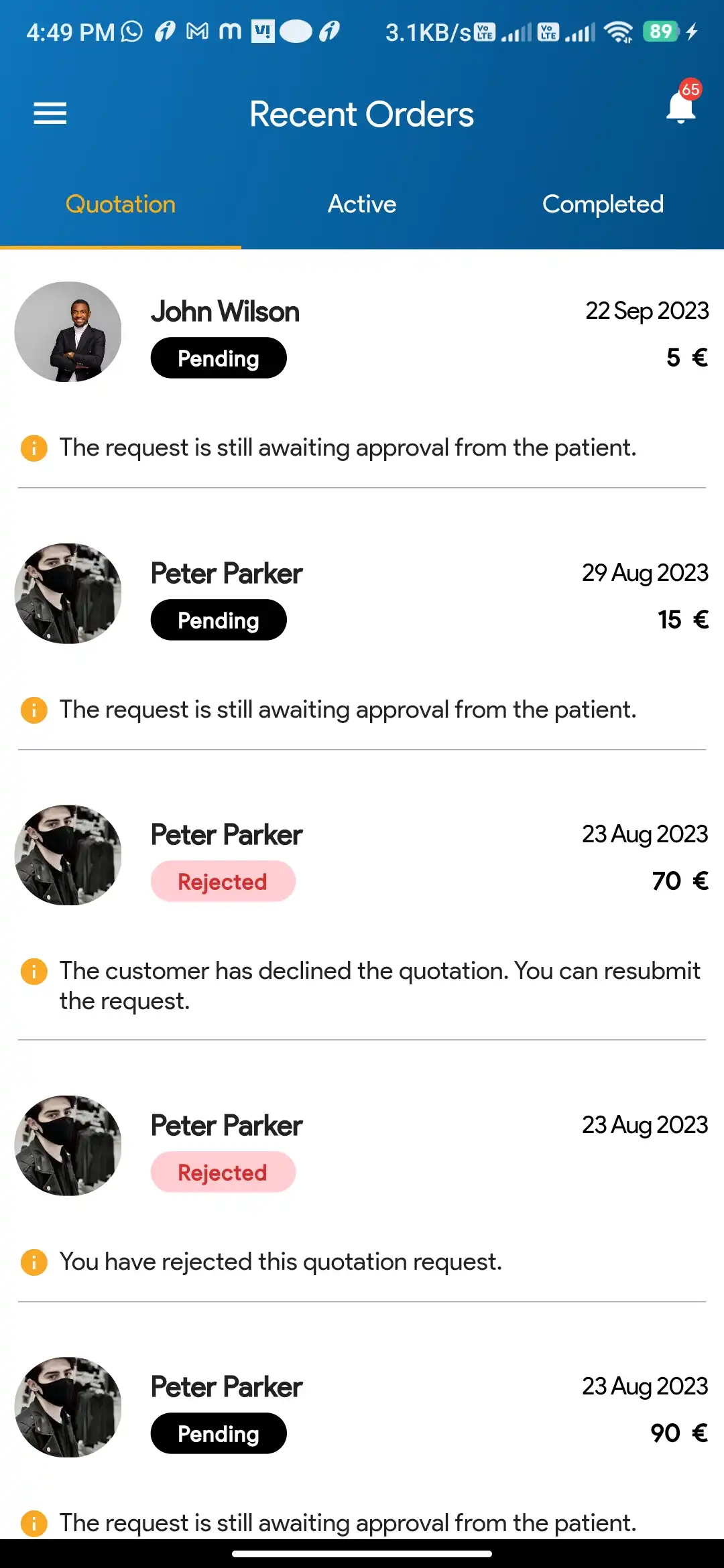 Pharmacy Ordering — pharmacy — Recent Orders Quotation
