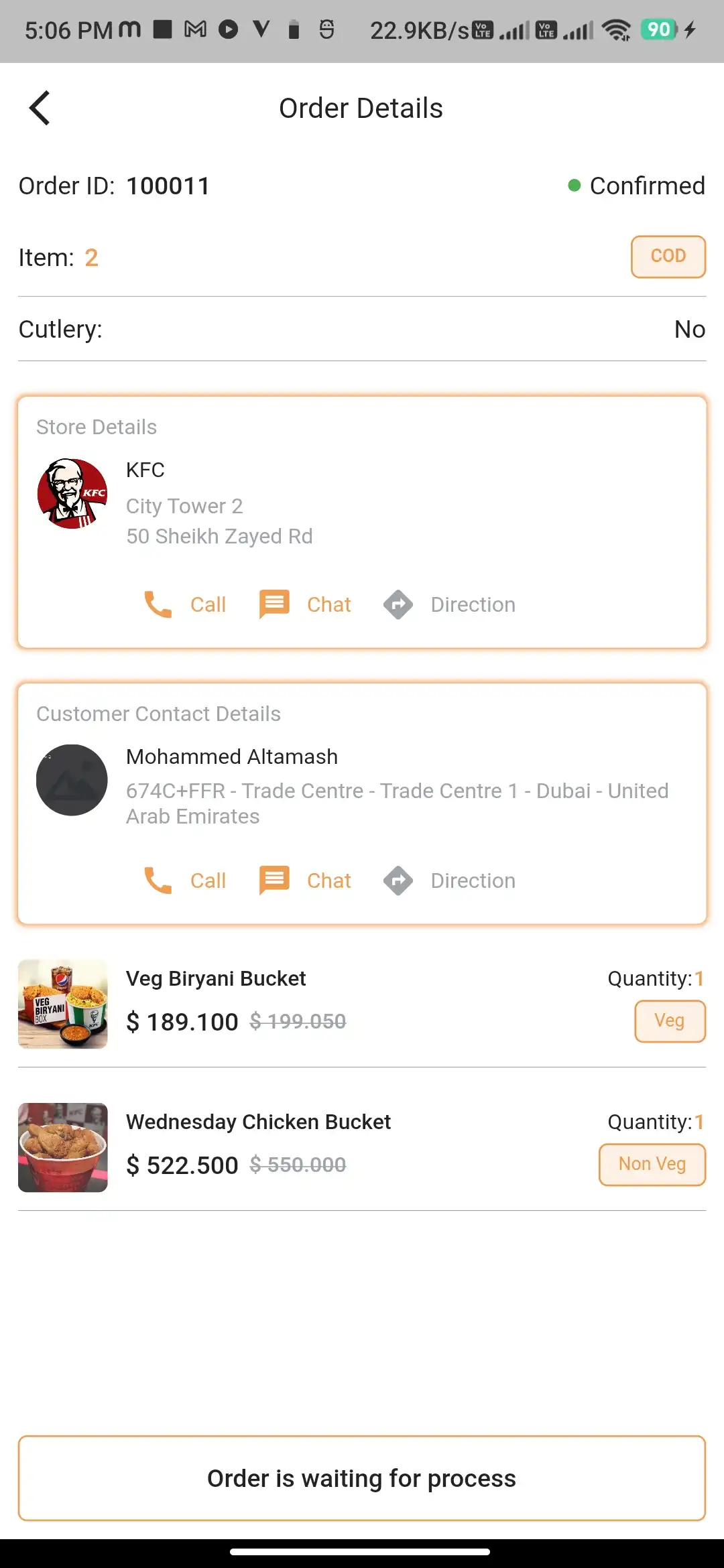 Food delivery delivery boy — Order Details