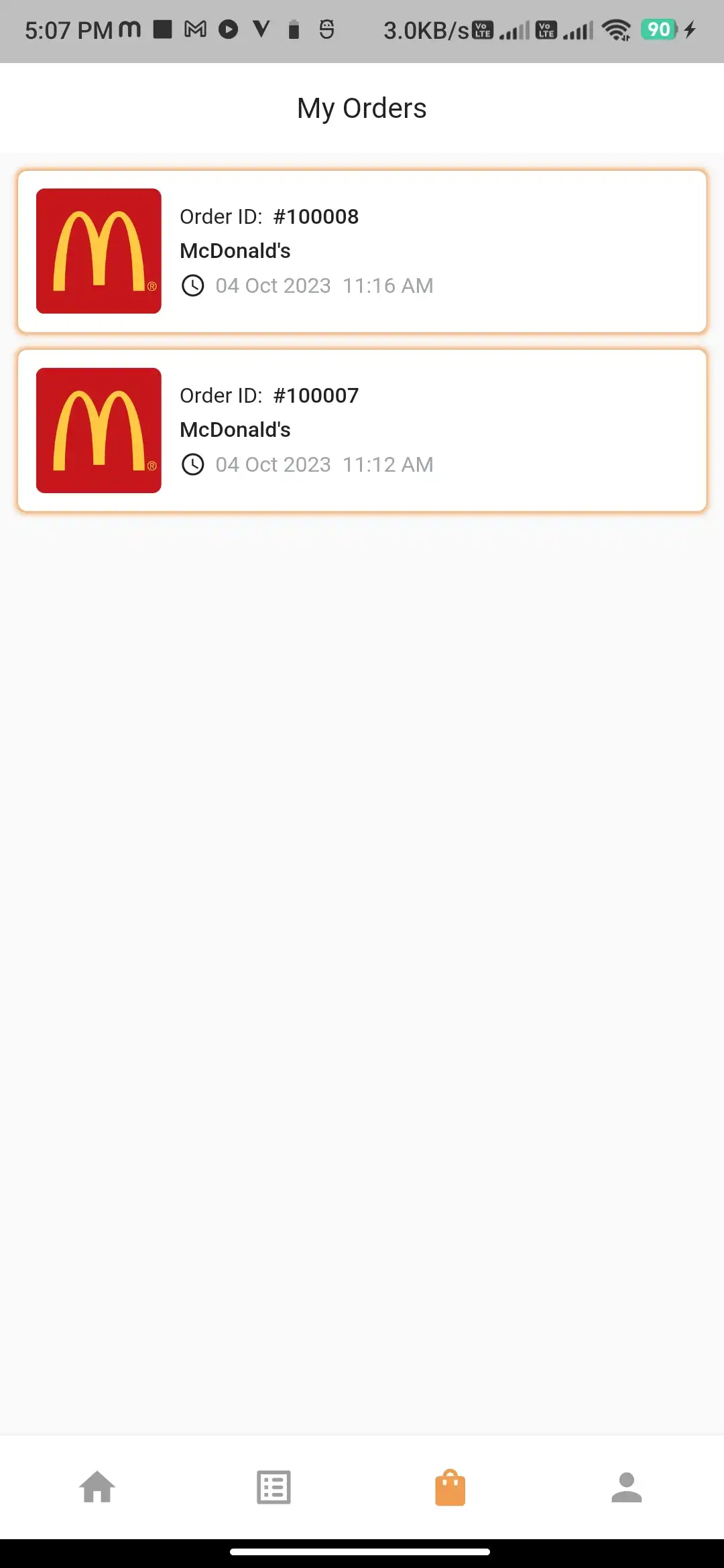 Food delivery delivery boy — My Orders