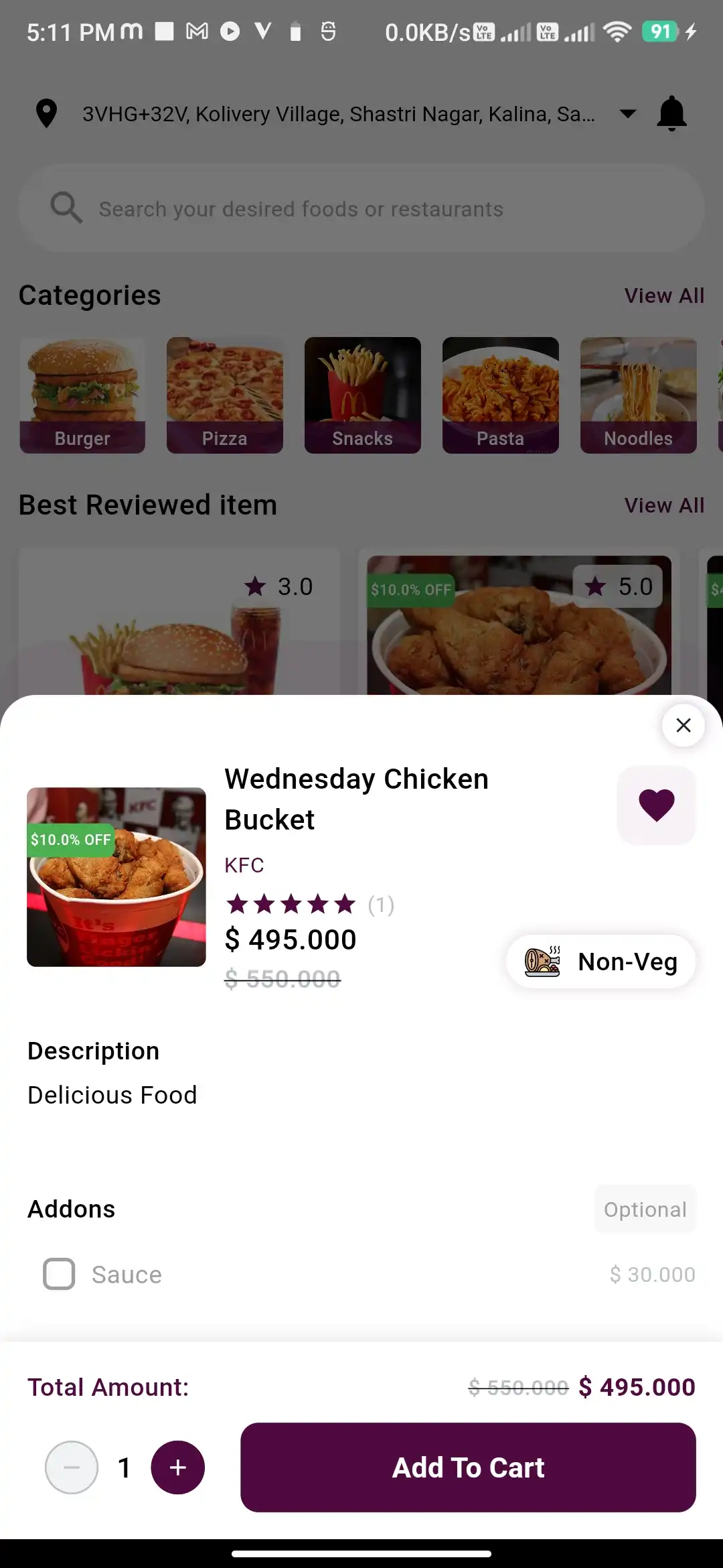 Food delivery user — Add to Card