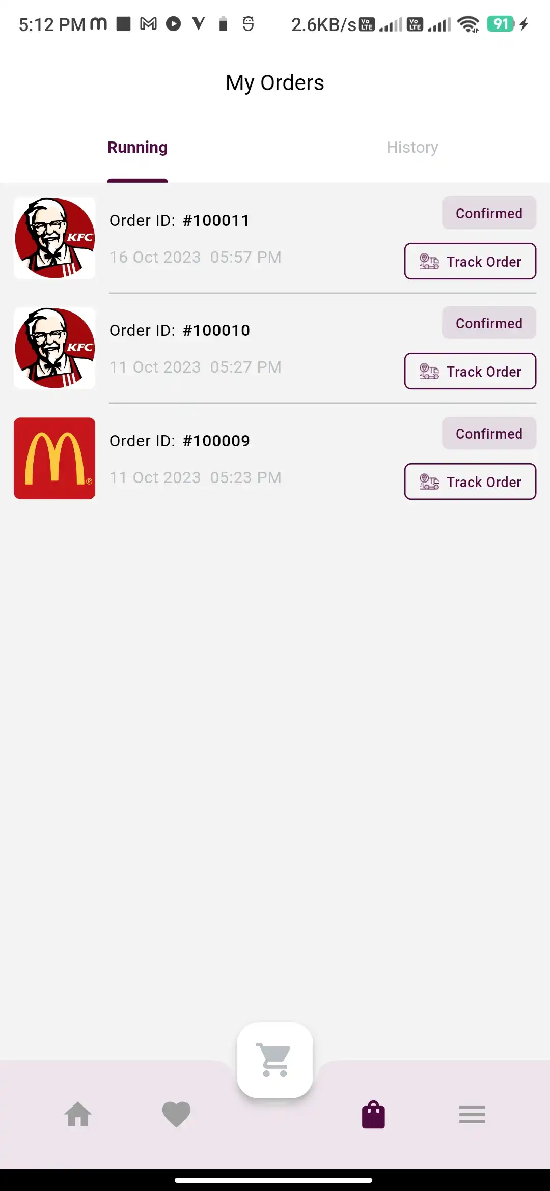 Food delivery user — My Orders