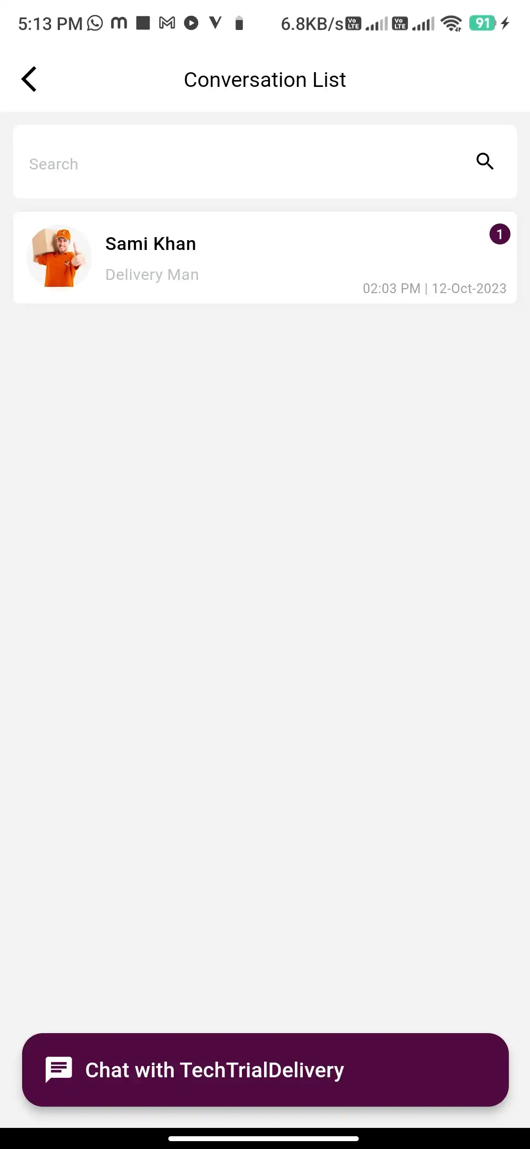 Food delivery user — Conversation List