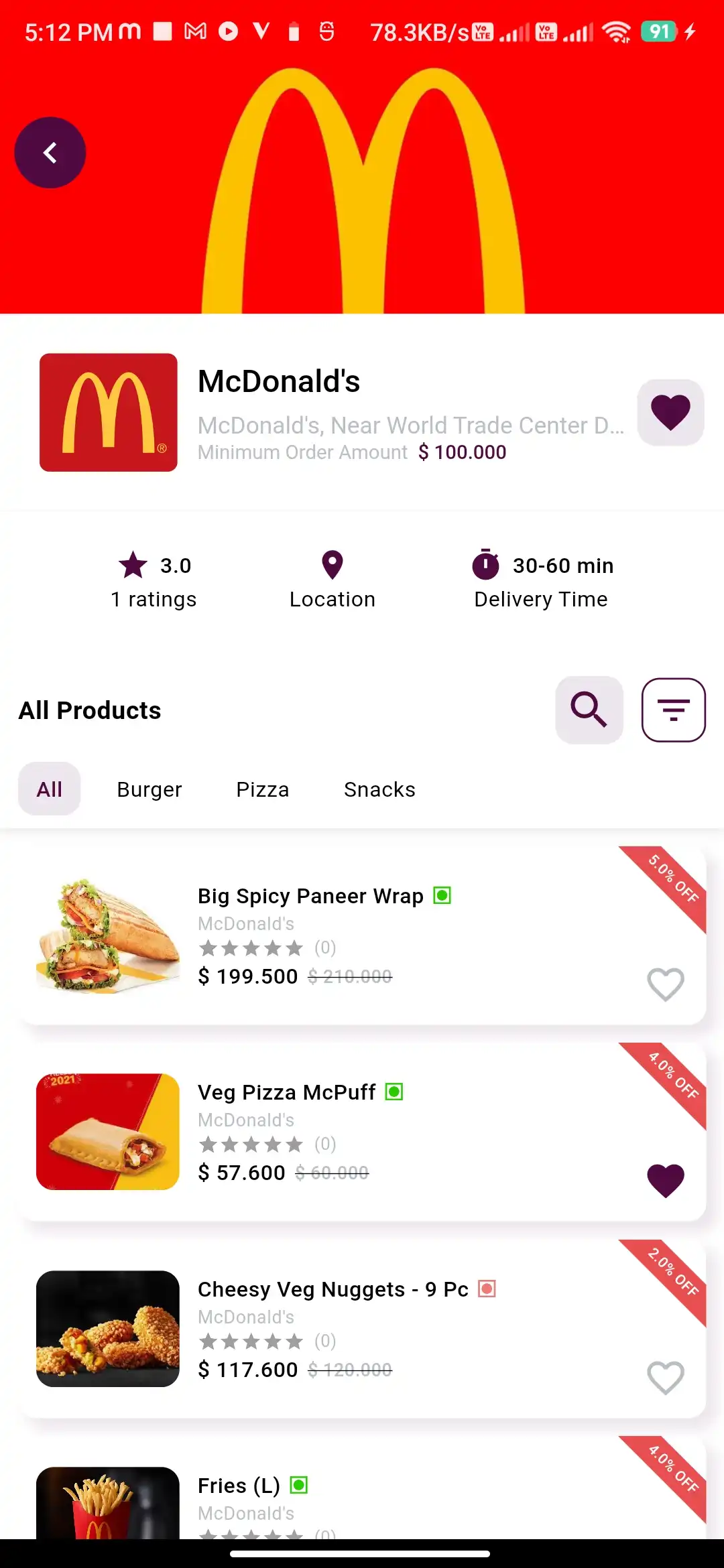 Food delivery user — All Products