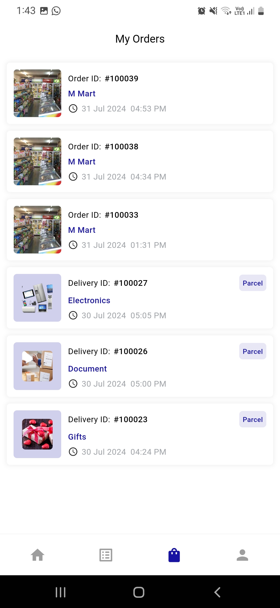 Grocery delivery app — My Order
