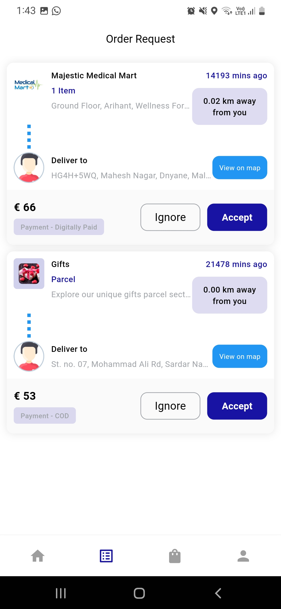 Grocery delivery app — Order Request