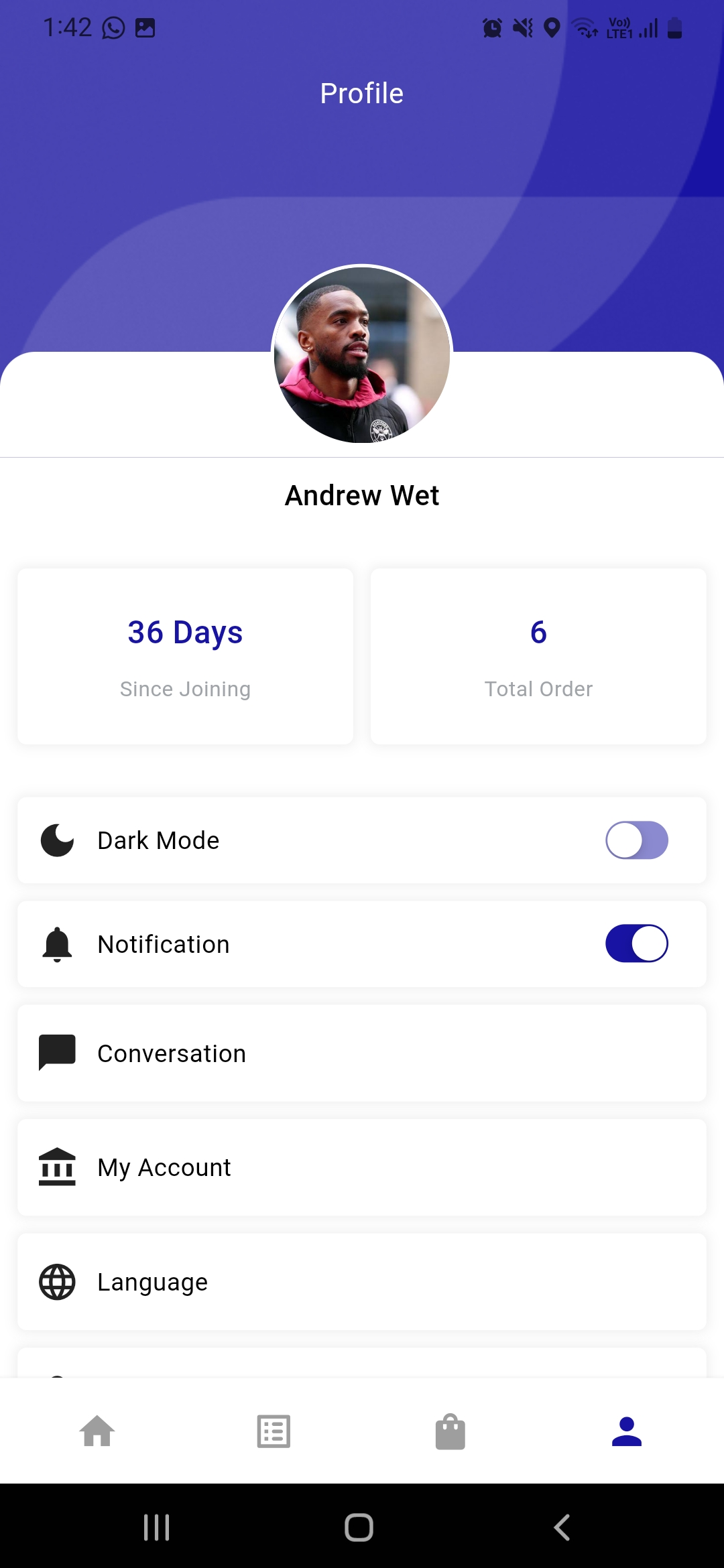 Grocery delivery app — Profile