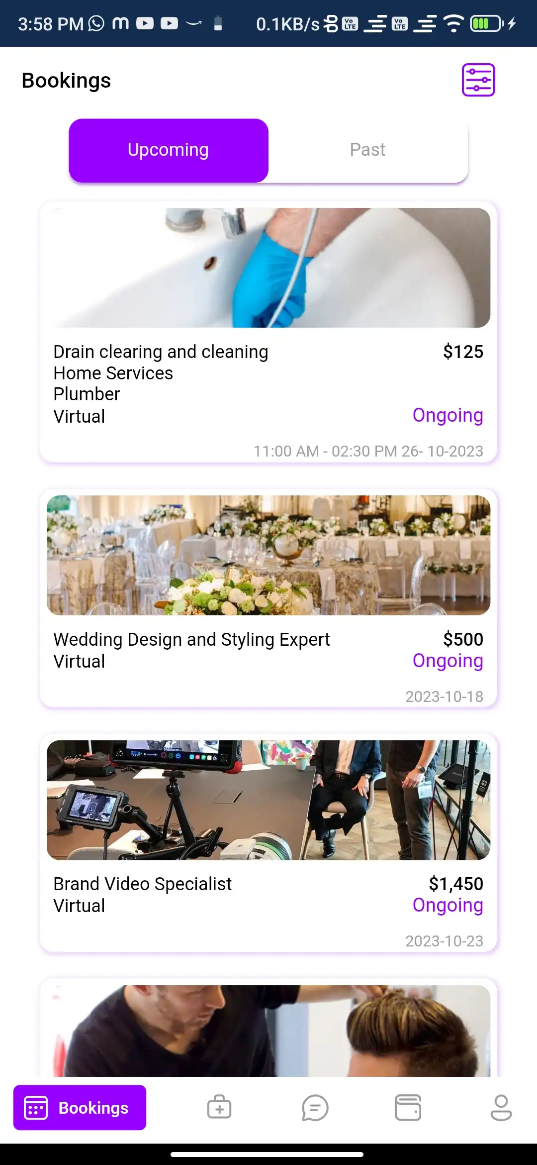 Service marketplace — provider app — Upcoming Bookings