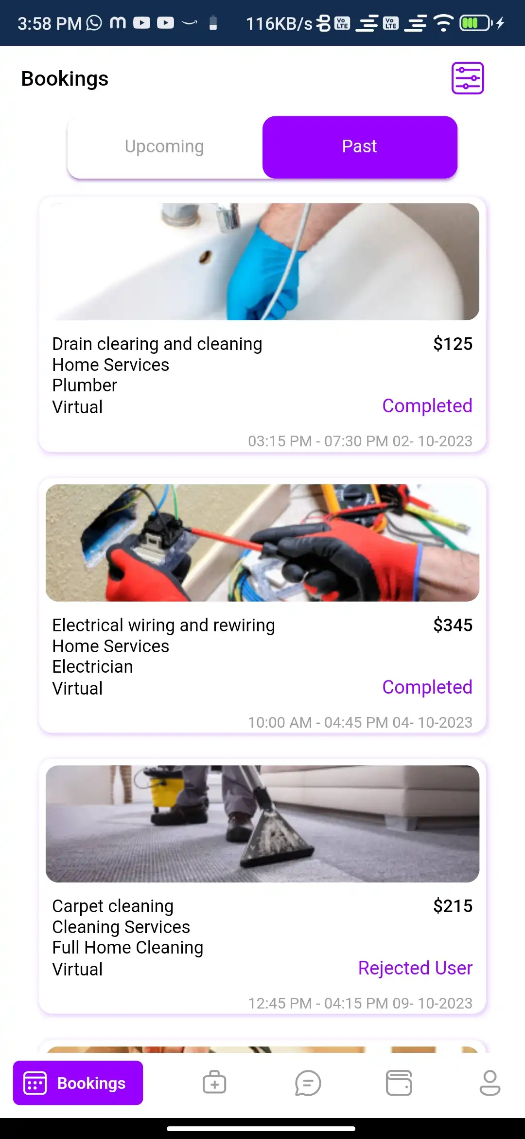 Service marketplace — provider app — Past Bookings
