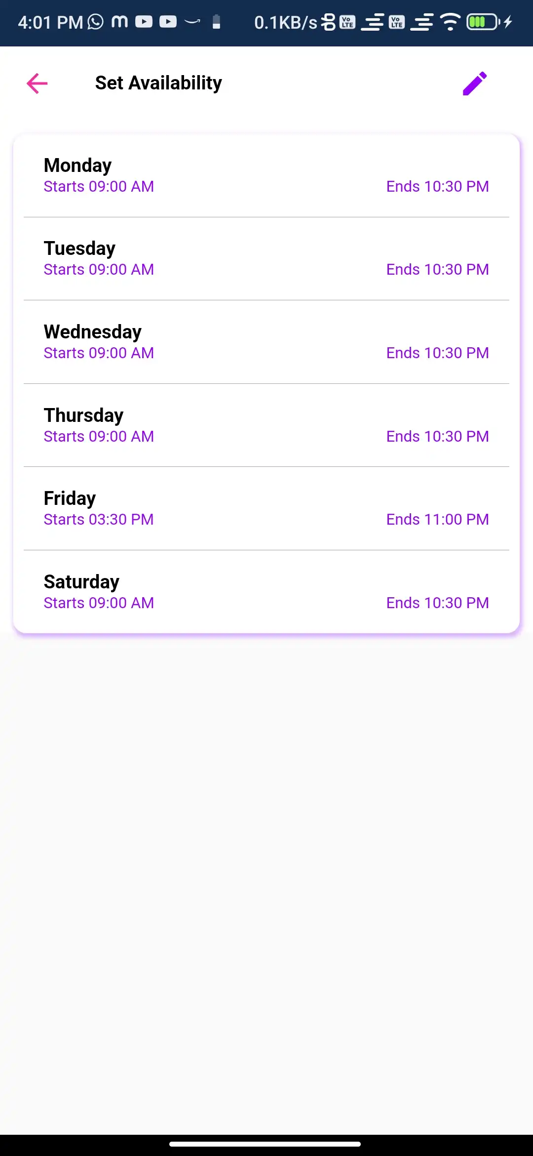 Service marketplace — provider app — Set Availability