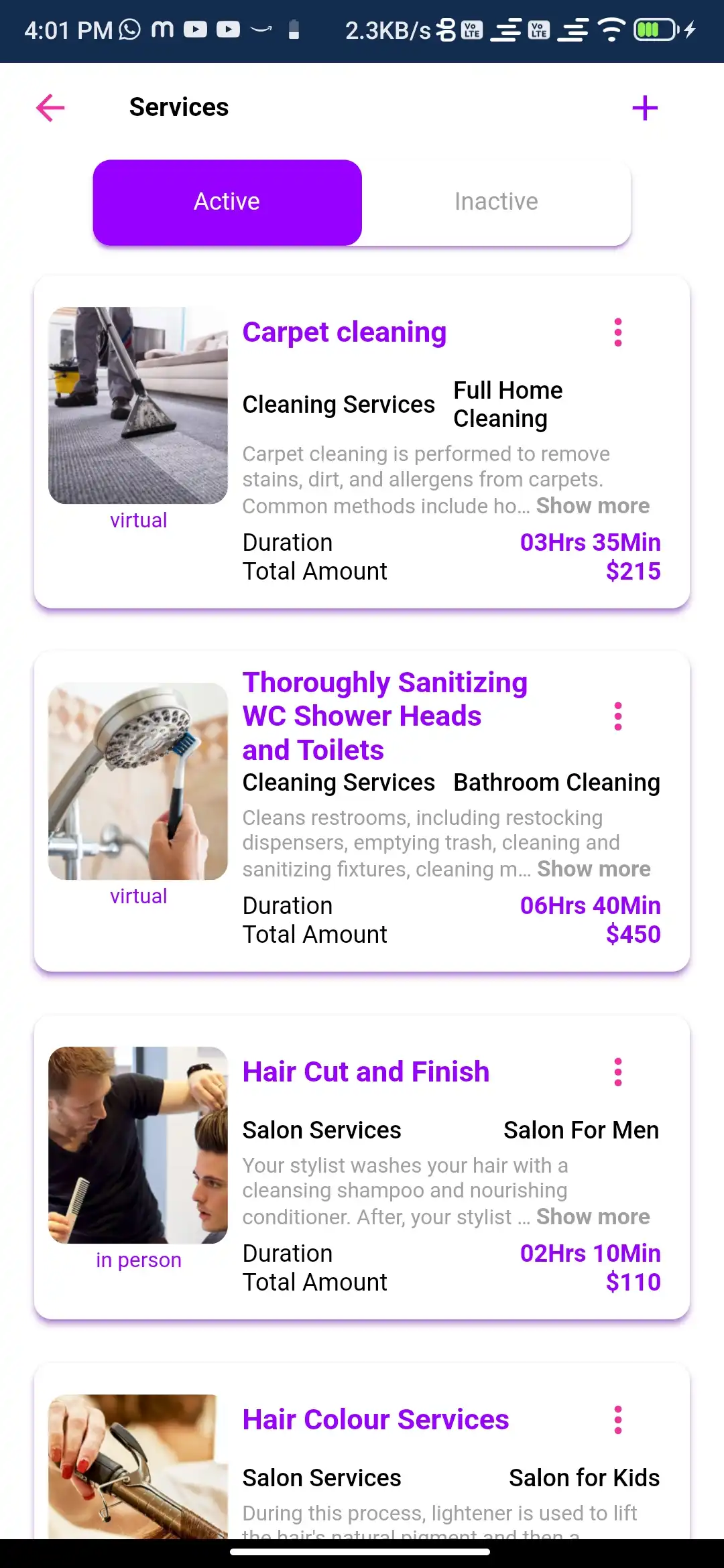 Service marketplace — provider app — Services