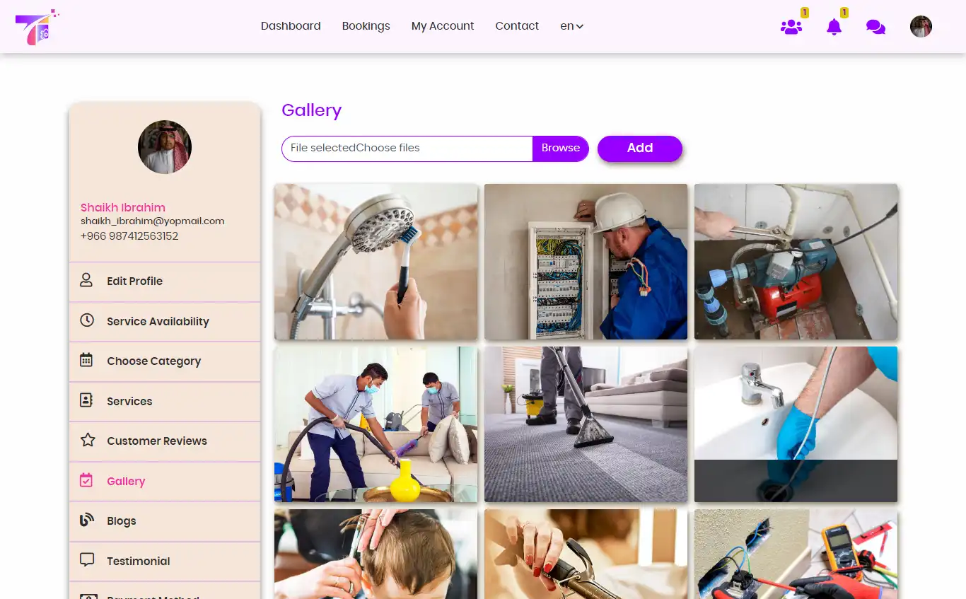 Service marketplace — provider panel — Gallery