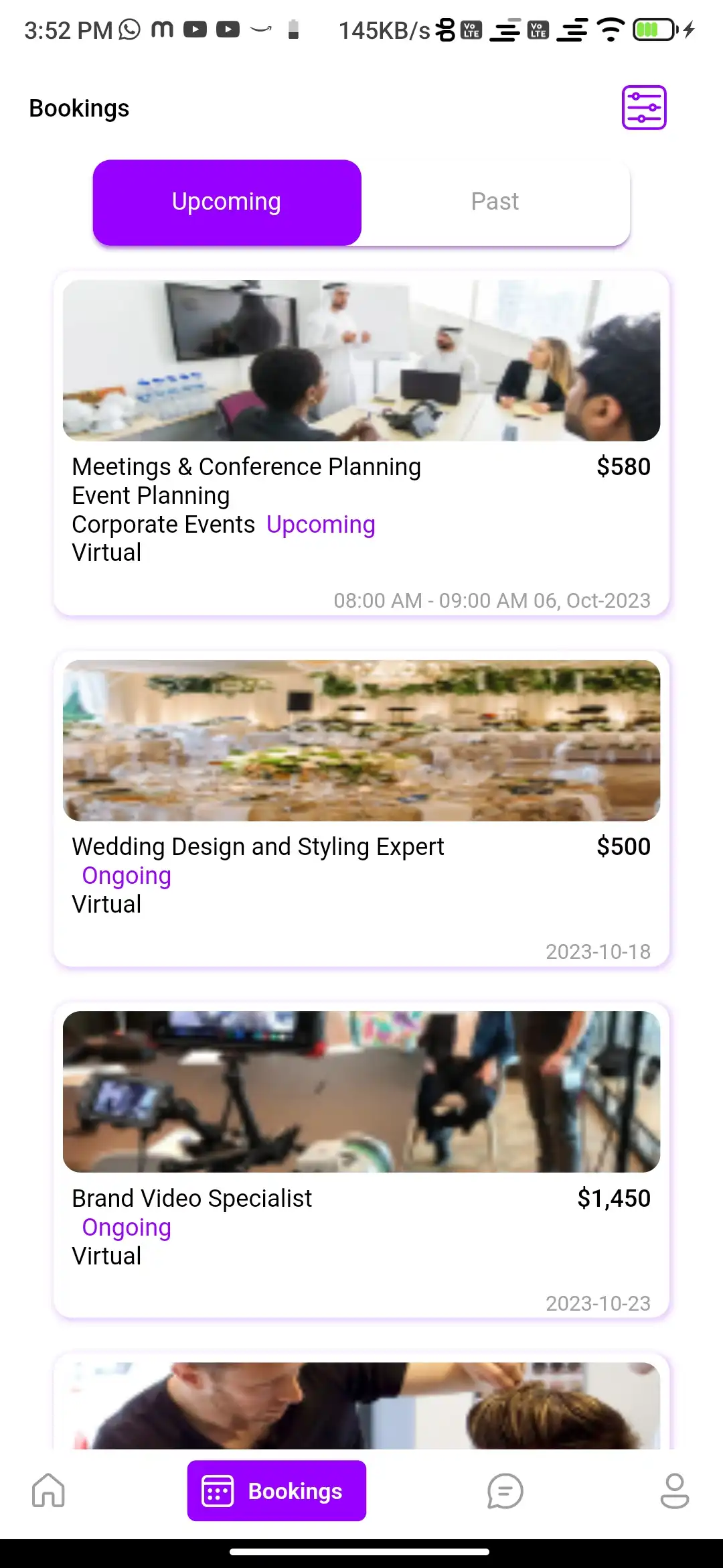 Service marketplace — user app — Upcoming Bookings