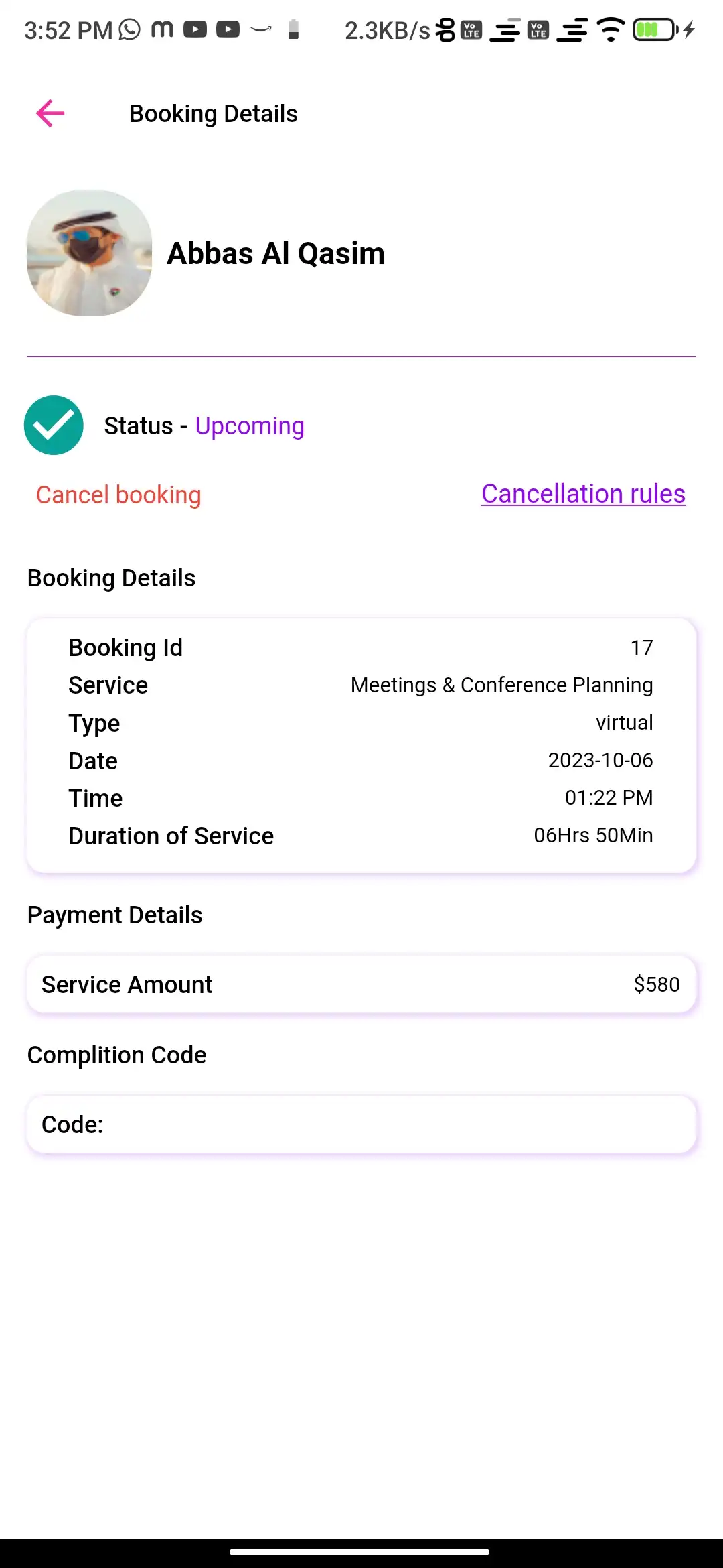Service marketplace — user app — Booking Details