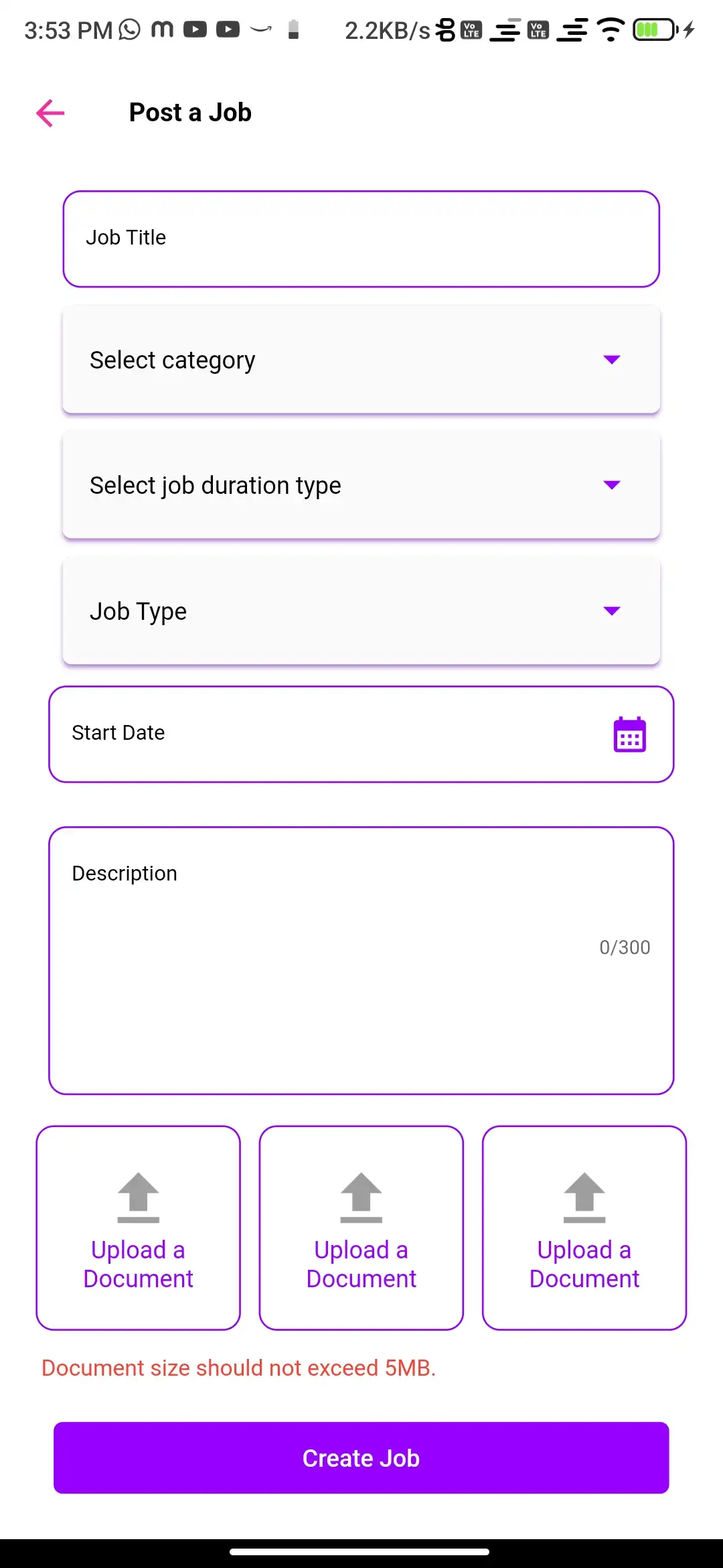 Service marketplace — user app — Post a Job