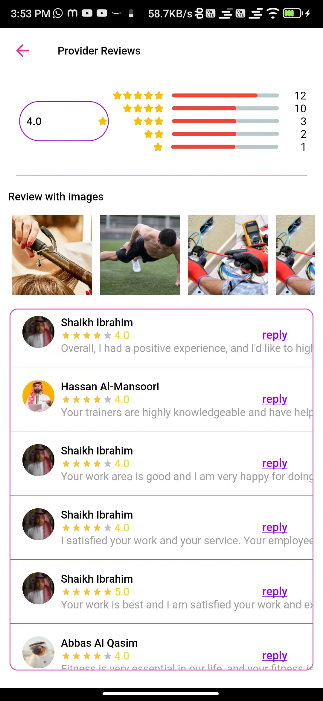 Service marketplace — user app — Provider Reviews