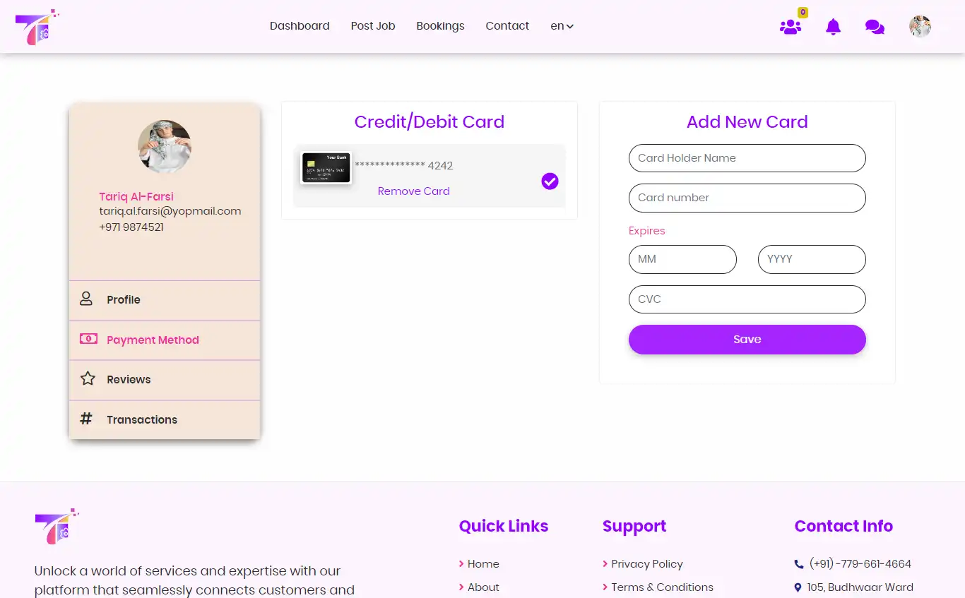 Service marketplace — user panel — Payment Method