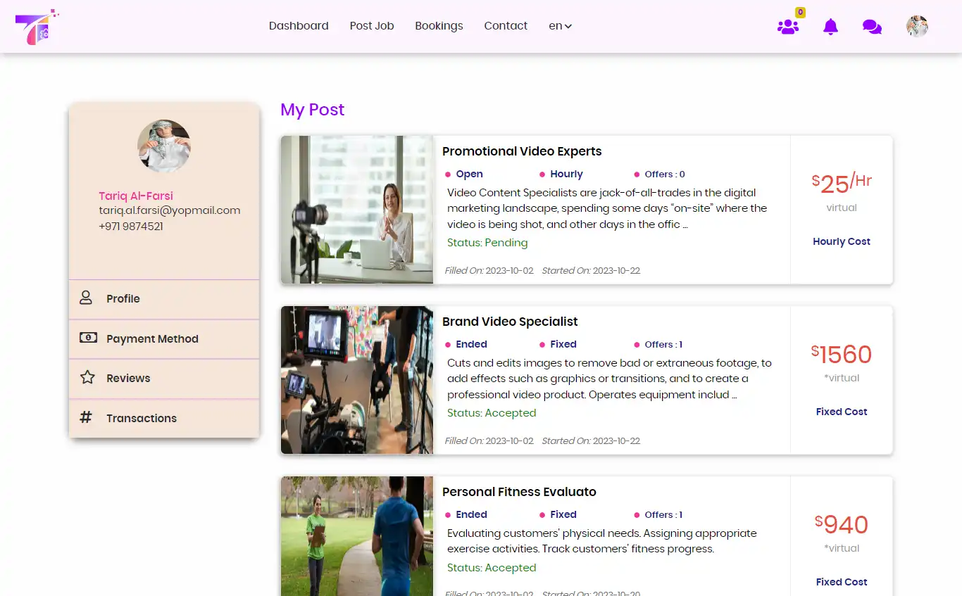 Service marketplace — user panel — My Post
