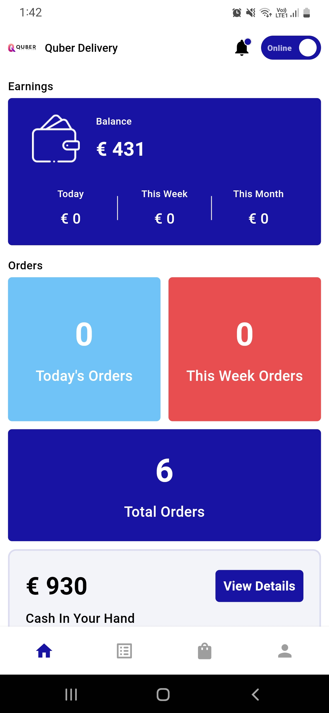 Parcel delivery app — Home Page