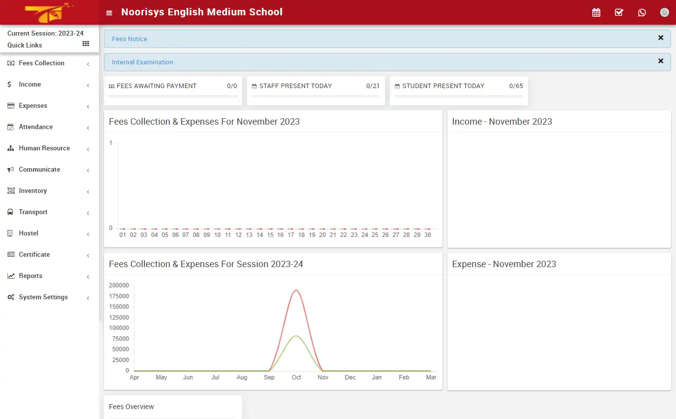 School management — accountant panel — Dashboard