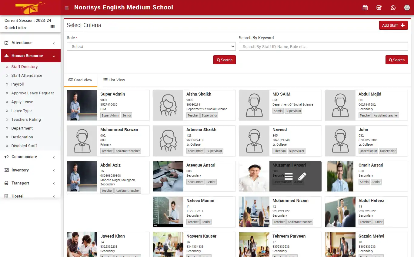 School management — accountant panel — Human Resource