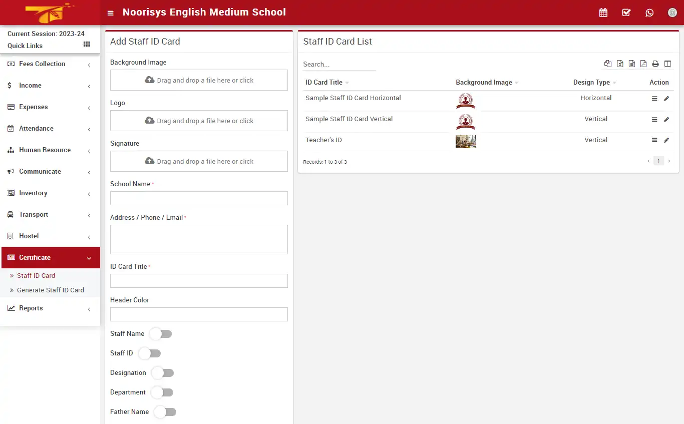 School management — accountant panel — Certificate