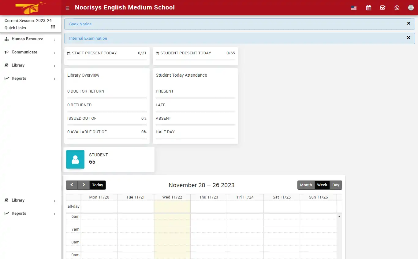 School management — librarian panel — Dashboard