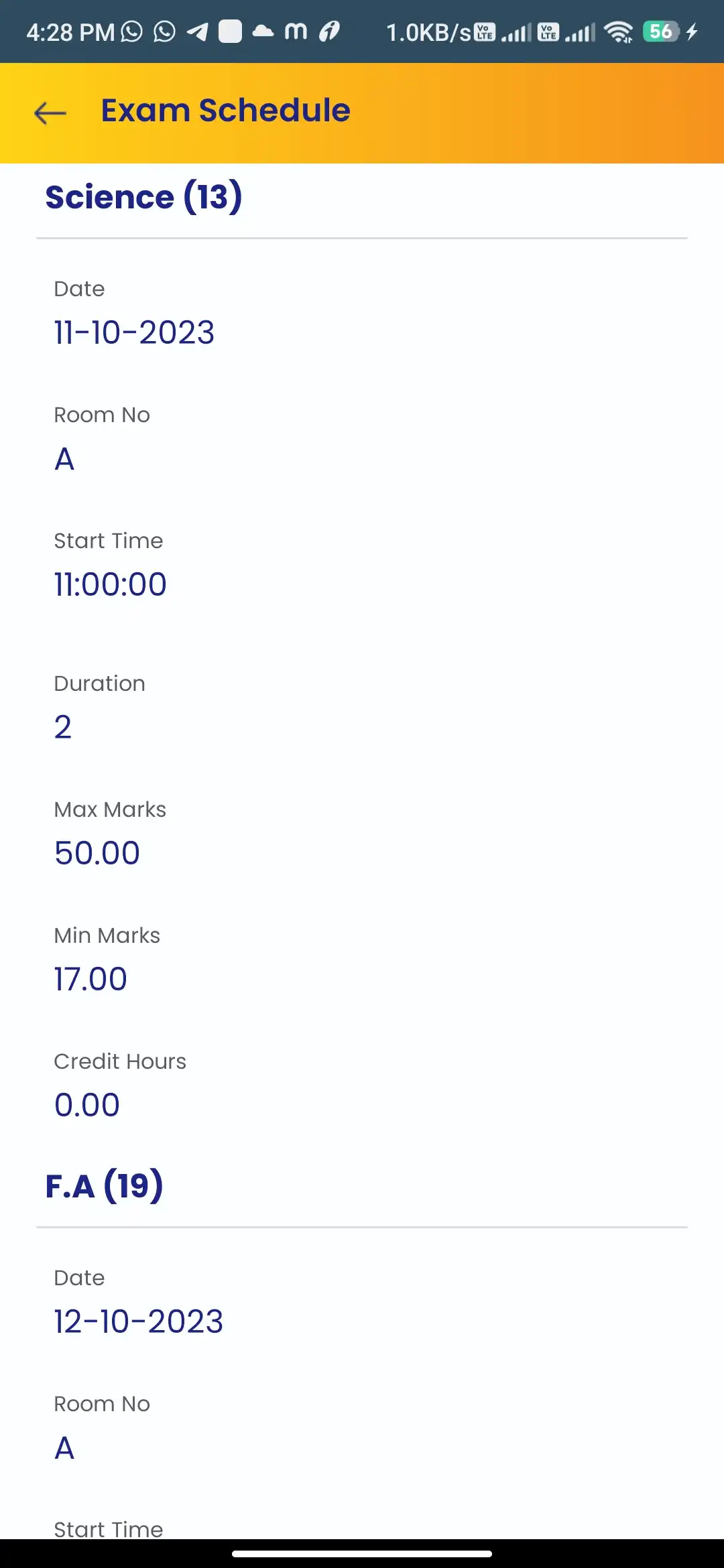School management — parent app — Exam Schedule