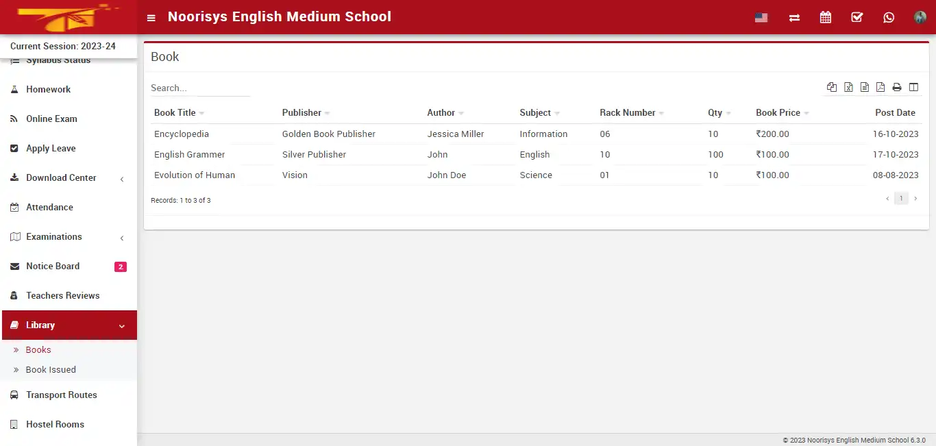School management — student panel — Library