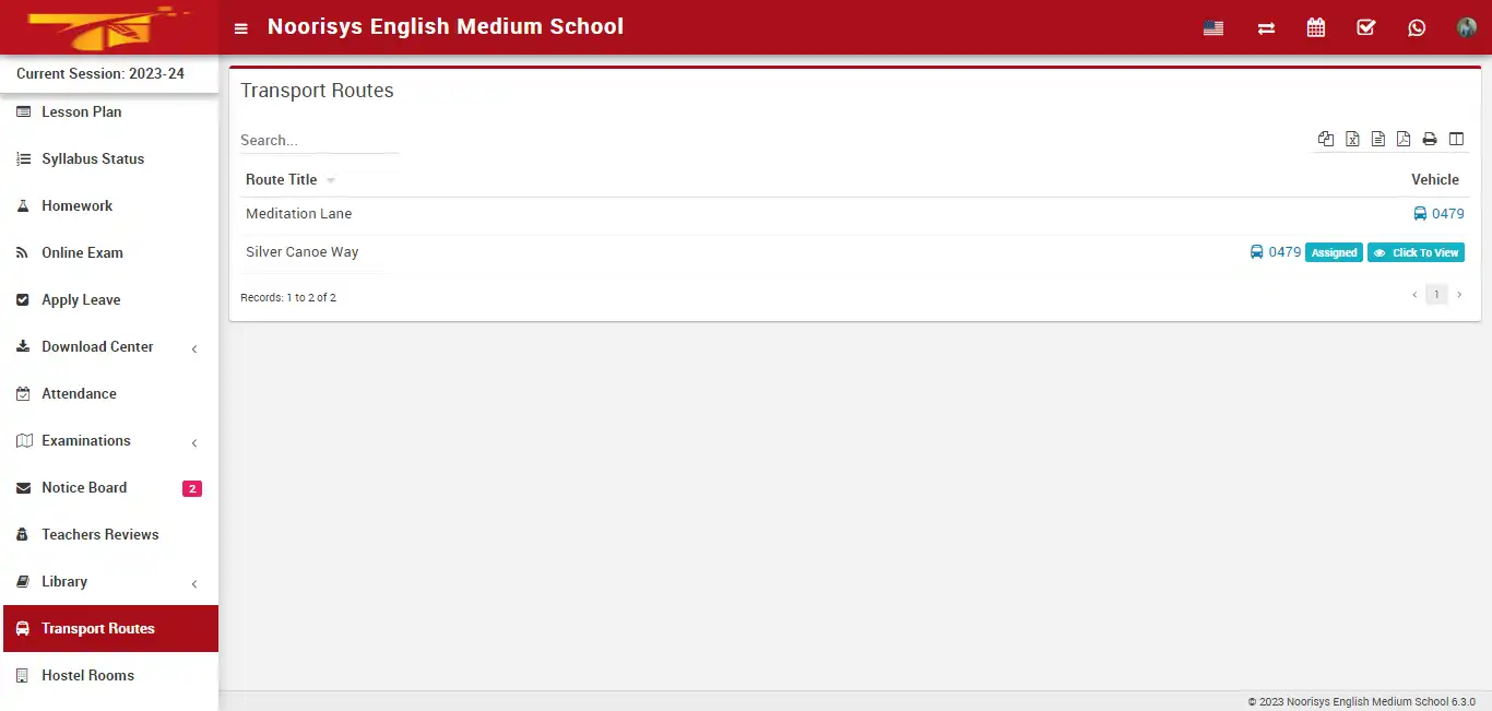 School management — student panel — Transport Routes