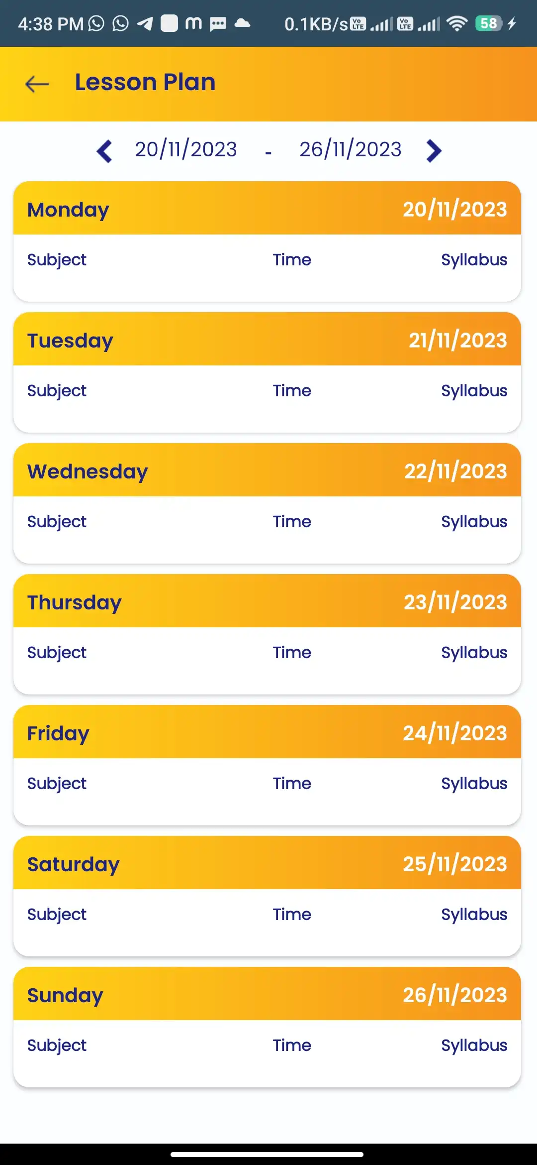 School management — student app — Lesson Plan