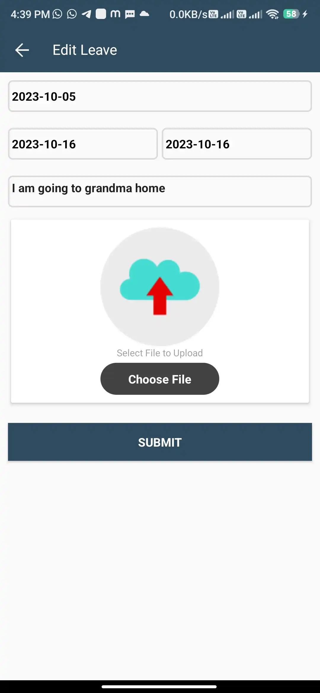 School management — student app — Edit Leave