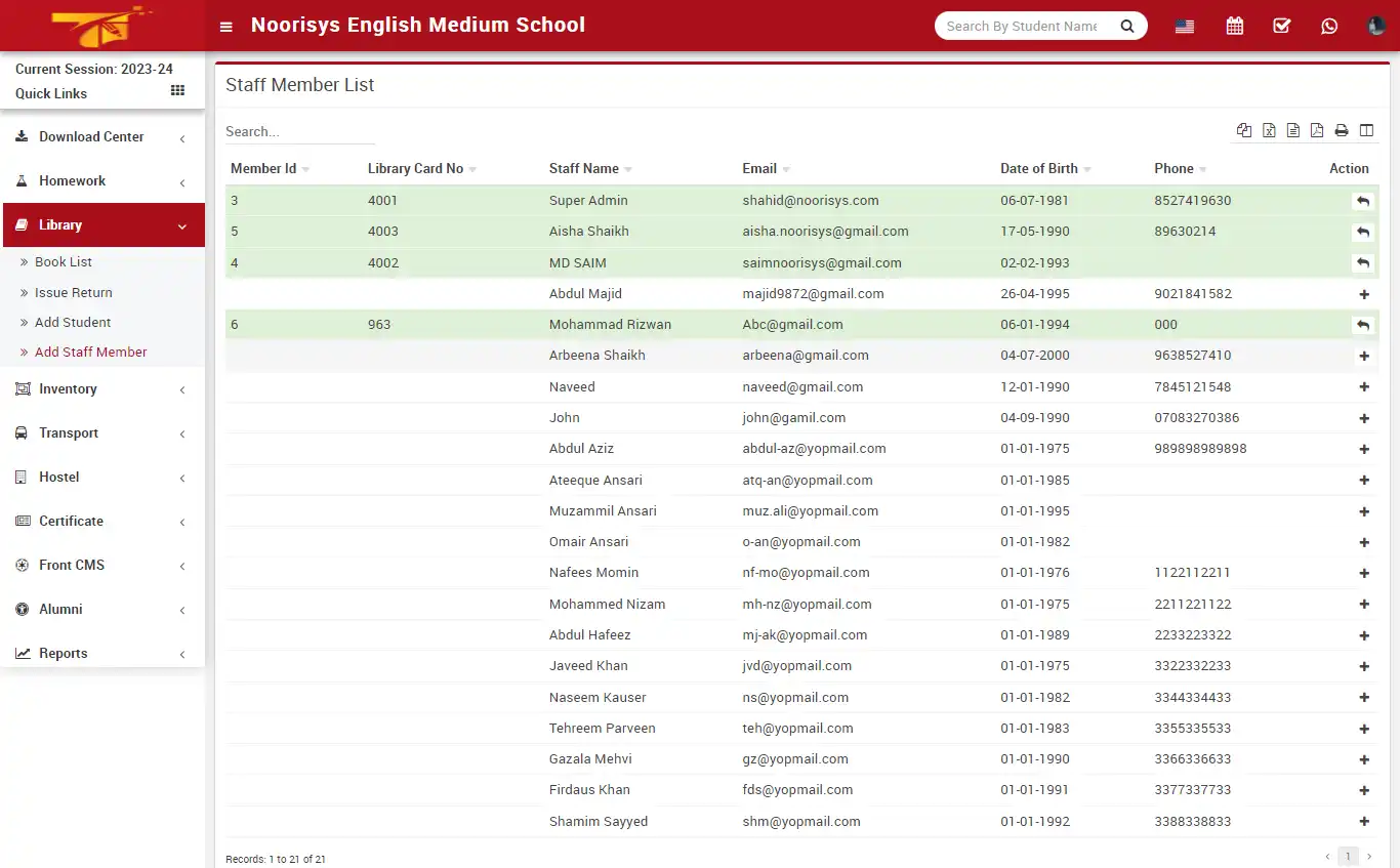 School management — super admin panel — Library
