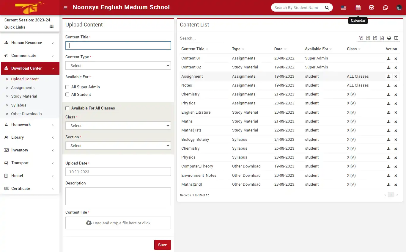 School management — super admin panel — Download Center