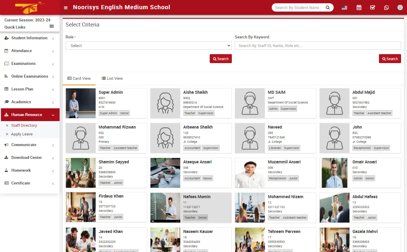 School management — teacher panel — Human Resource