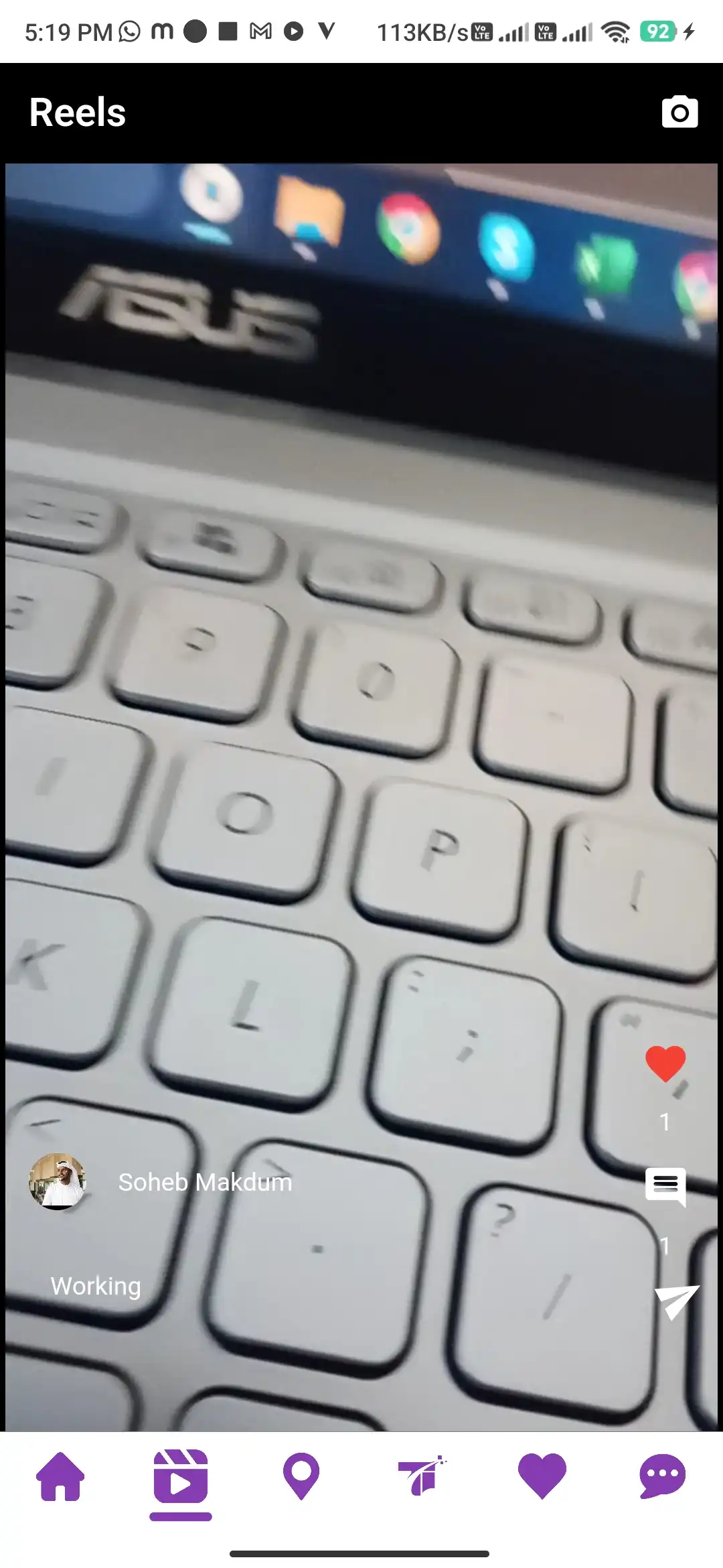 Social platform — user app — Reels