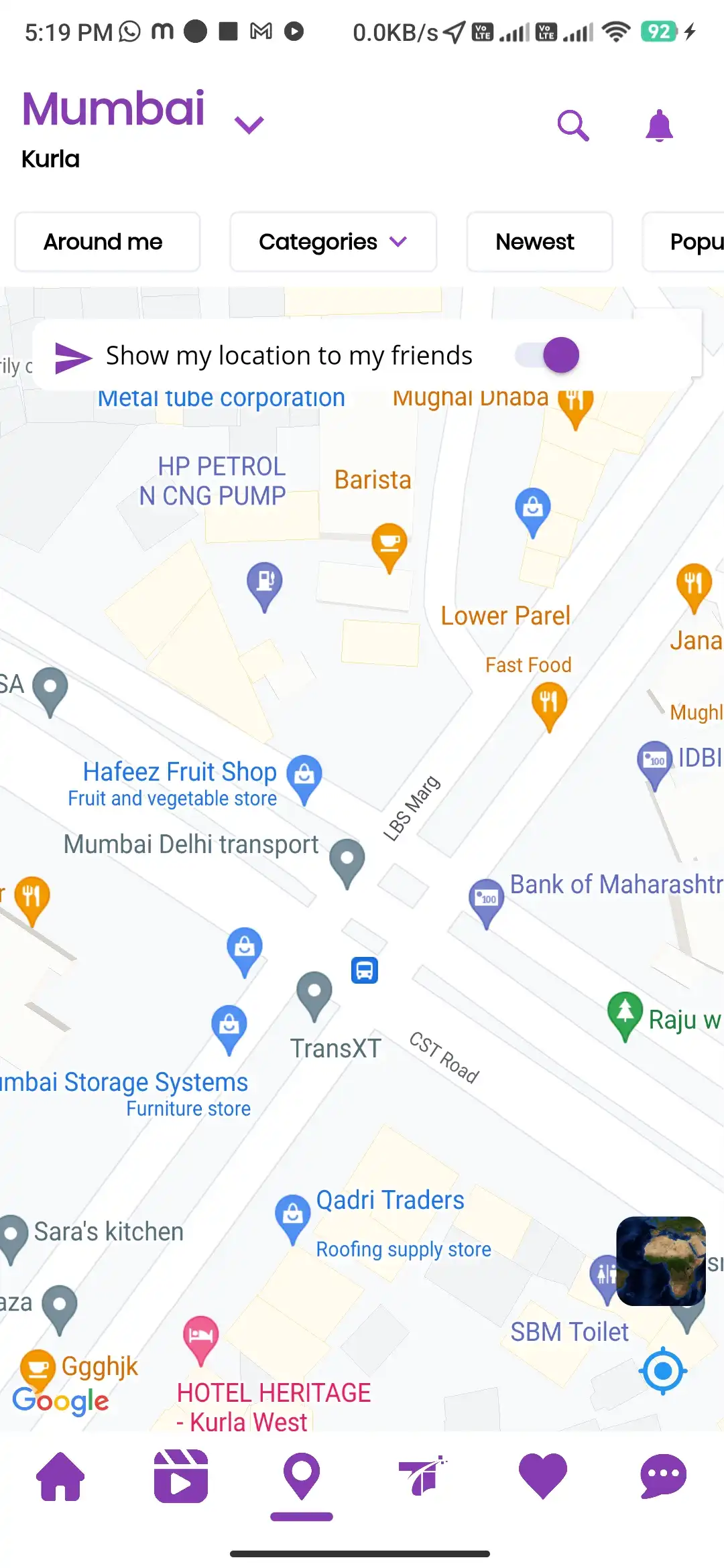 Social platform — user app — Share Location