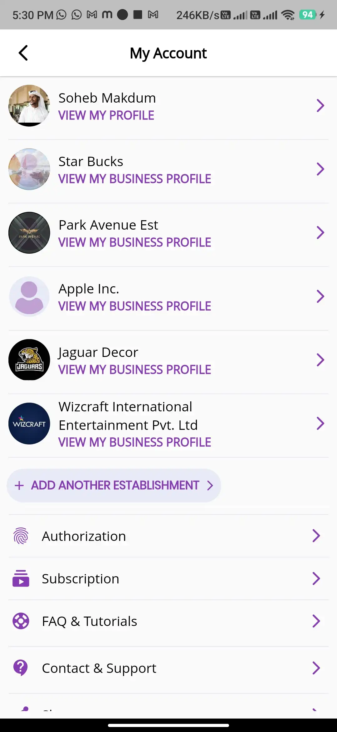 Social platform — user app — My Account