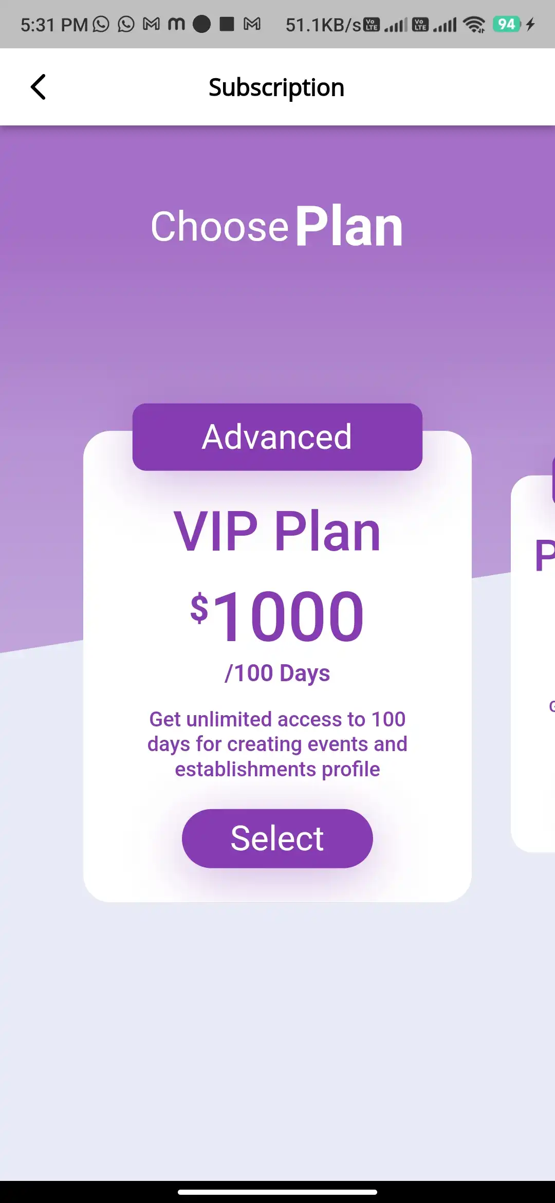 Social platform — user app — Subscription