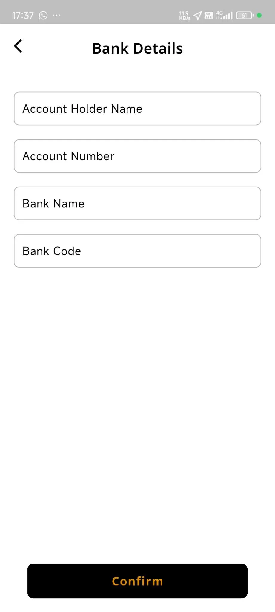 Taxi App — Driver App — Bank Detail