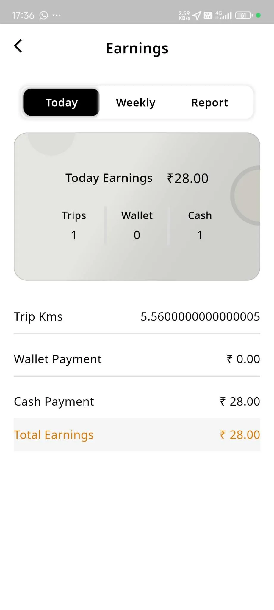 Taxi App — Driver App — Daily Earning Report