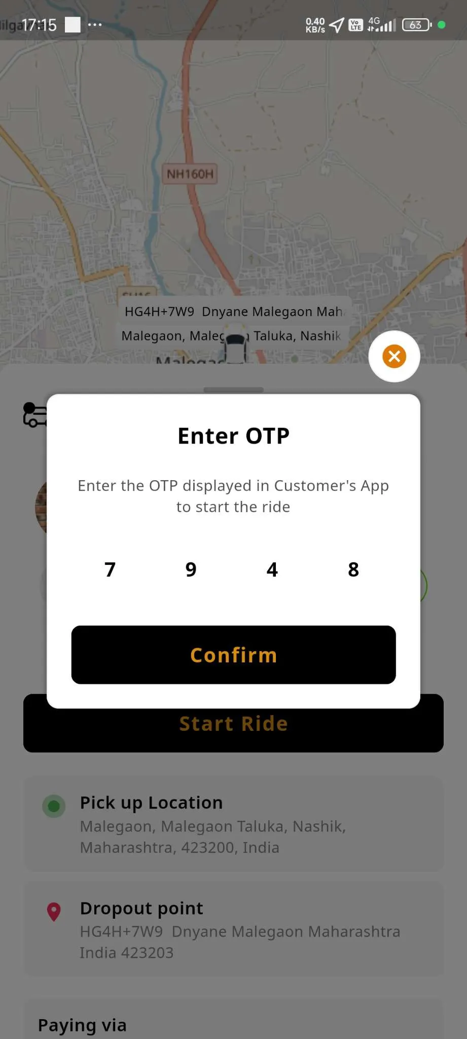 Taxi App — Driver App — Enter OTP