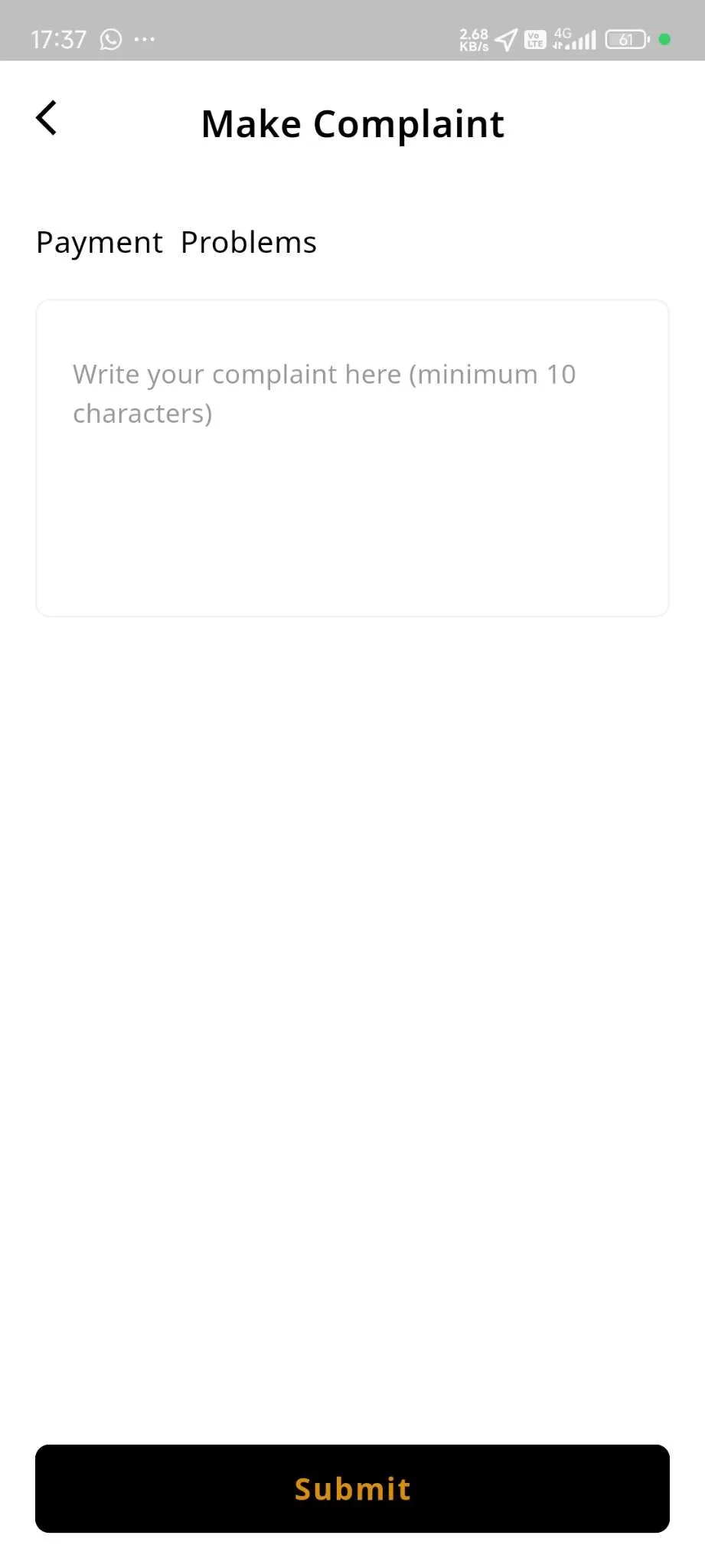 Taxi App — Driver App — Payment Complaint