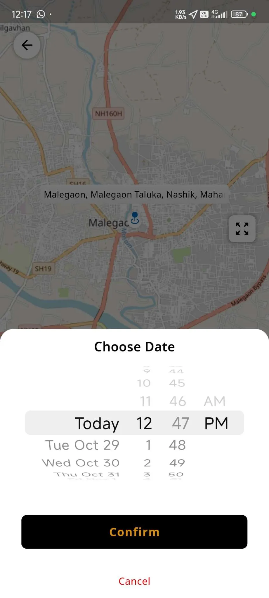 Taxi App — User App — Choose date