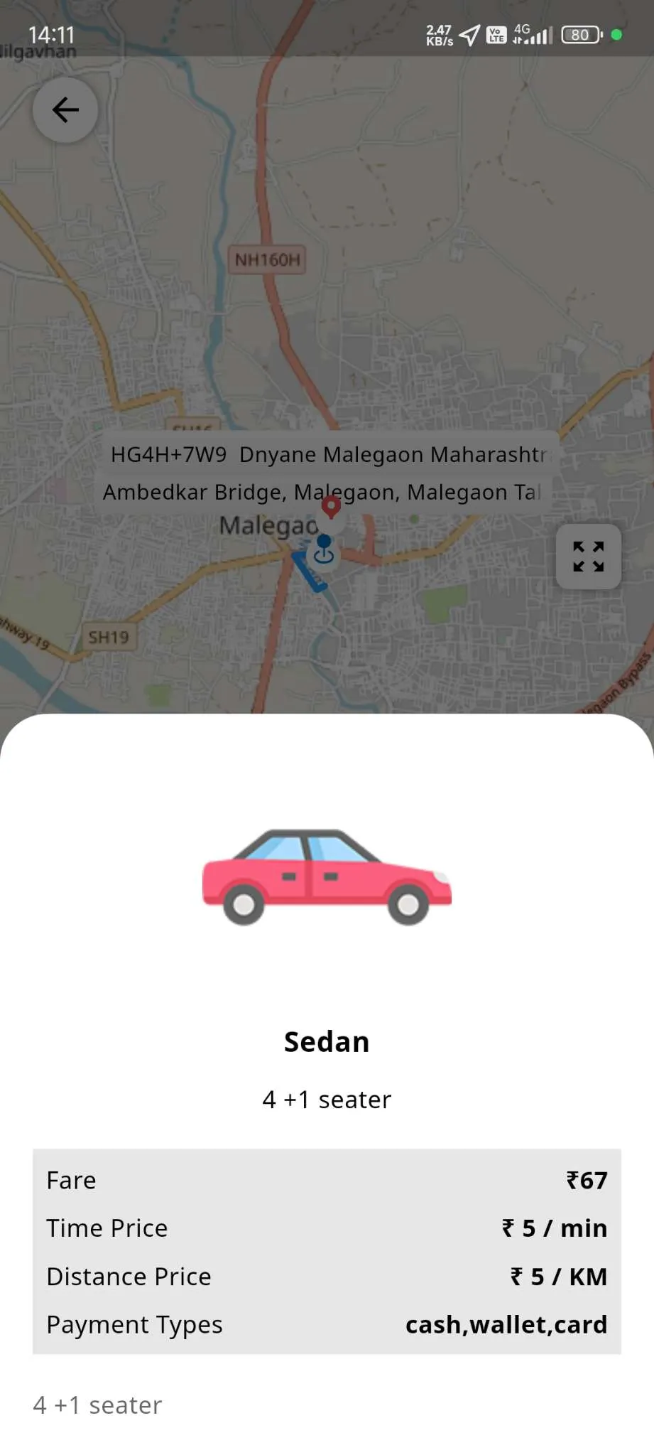 Taxi App — User App — Sedan