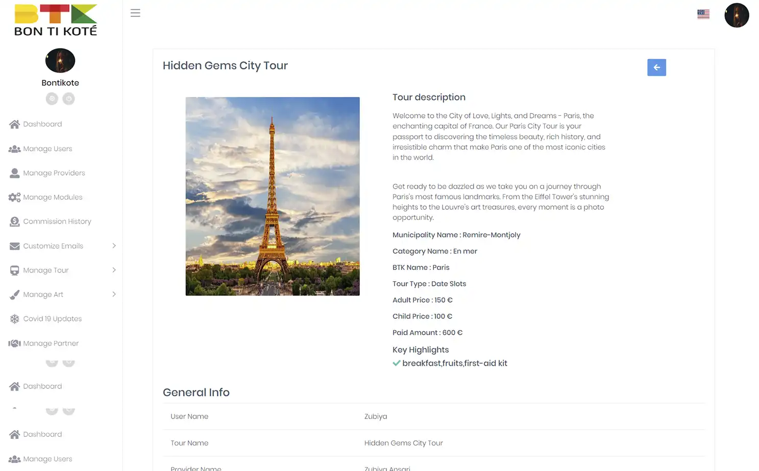 BTK admin — Booking Details
