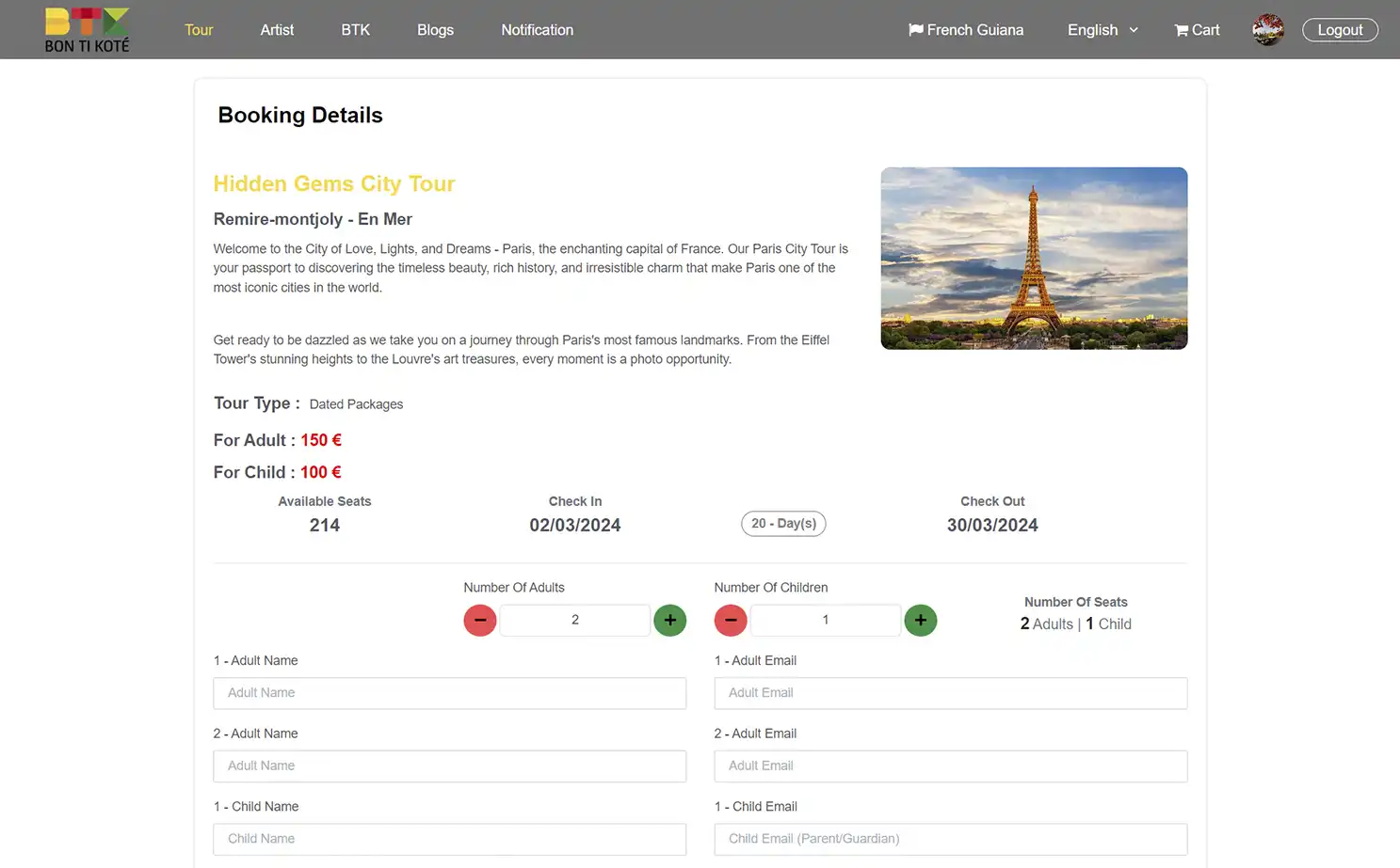 BTK user — Tour Booking